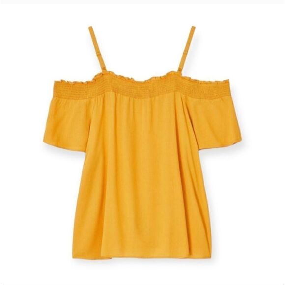 Torrid Crepe Tie-Front Smocked Sleeveless Cold Shoulder Top Golden Glow Yellow 2 - Picture 2 of 6